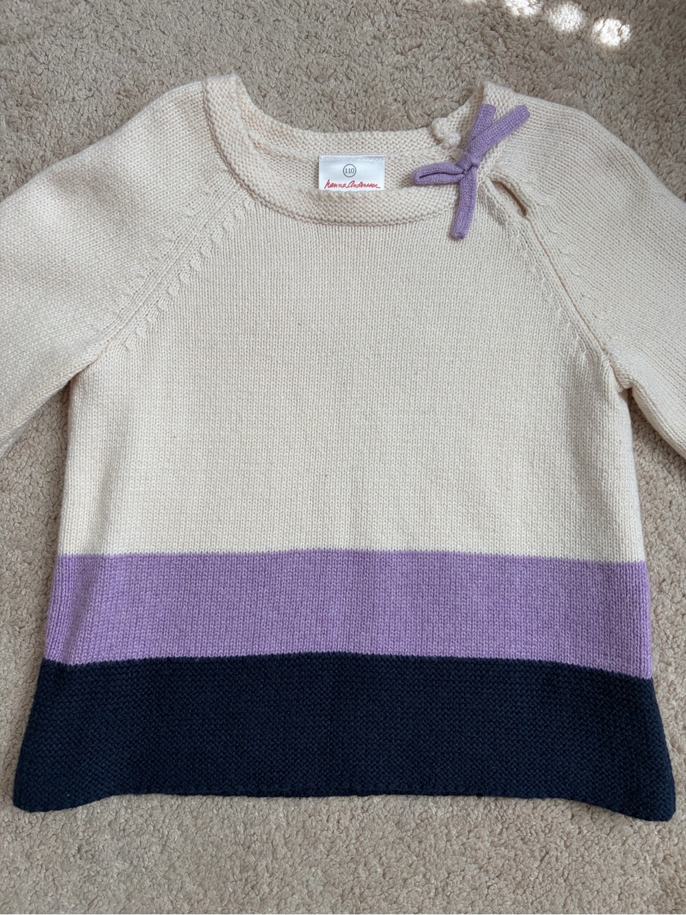 Hanna Andersson Girl's Knit Sweater Ivory Purple Blue Size 110 US Size 5 - Picture 2 of 7
